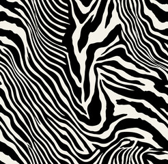 Fototapeta premium Black and White Zebra Skin Seamless Pattern, Abstract Animal Print Texture Background