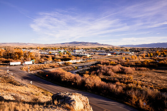 The small rural town of Dillon landscape scenic shot from an ove