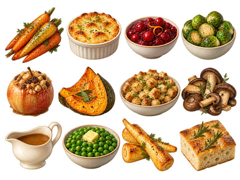 Festive vegetable dishes and side foods illustration collection