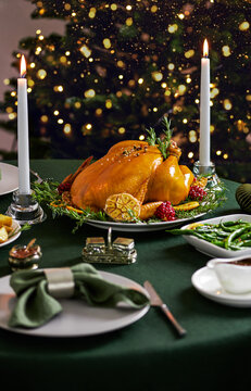 Festive Roast on an Elegant Christmas Dinner Table