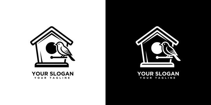 Minimalist Birdhouse Logo with Bird