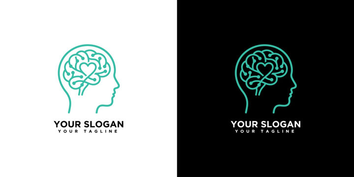 Brain with Heart Logo Template