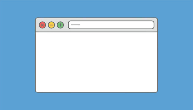 Simple browser window mockup with control buttons and address bar on clean light blue background in vector.