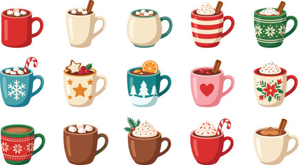 Fototapeta premium Winter Hot Beverage Mug Icon Set