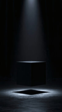 Floating Black Monolithic Display Block with Single Top Spotlight