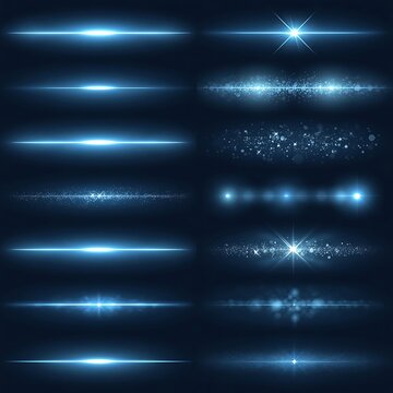 Futuristic blue lens flare horizontal light effects for sci fi cinematic motion graphics.