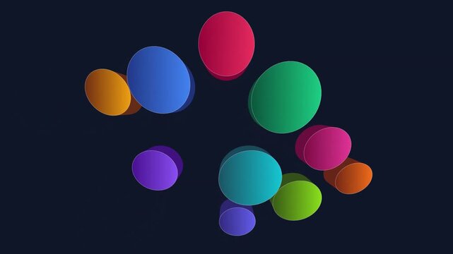 Abstract 3D Colorful Circles Floating on Dark Background.