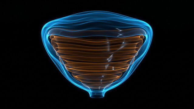 暗視野で流体シートが共鳴する前立腺の生体医学CGイラスト背景