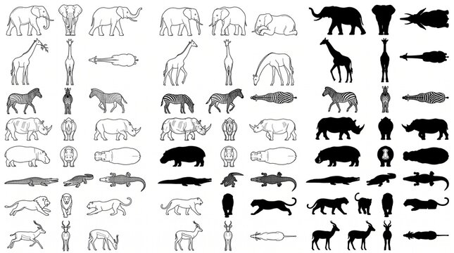 Wildlife Safari Animal Action CAD Blocks Top View Front Side Elevation
