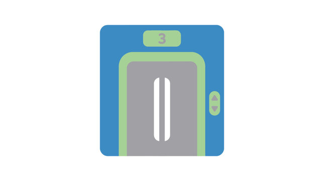Elevator doors icon with number three flat vector illustration