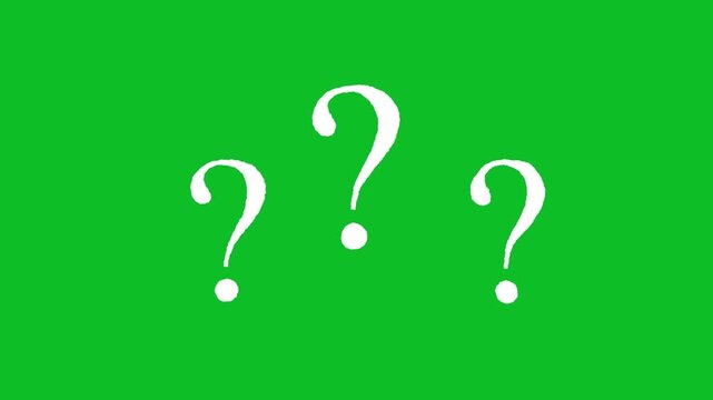 Animated white question mark symbol floating on green screen background uncertainty, and the need for answers or solutions