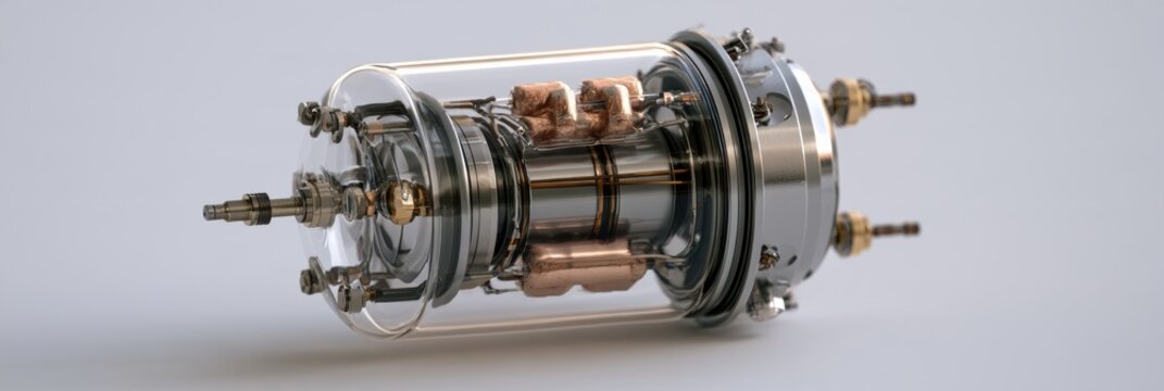 This wide panoramic render shows an ultra-compact heat pipe-cooled reactor designed for remote deployment and simplicity.