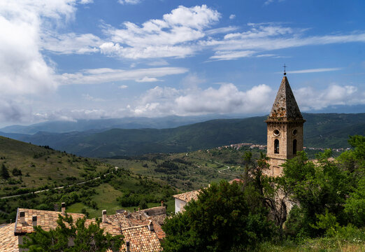 Scenic Mountain Landscape with Historic Church Tower
