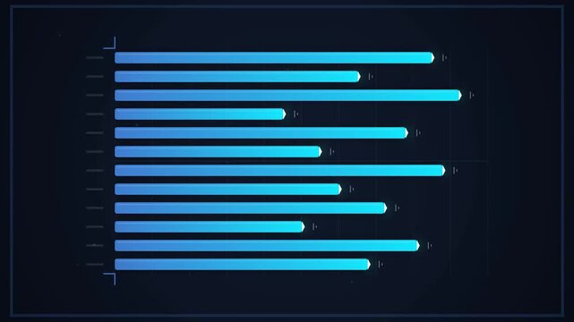 Digital blue bar charts showing data metrics on dark background