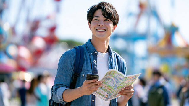 地図を持った笑顔の男性