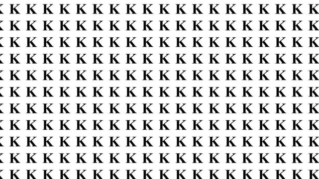 Animated repeating letter K pattern motion background with black typography on white for abstract visual design