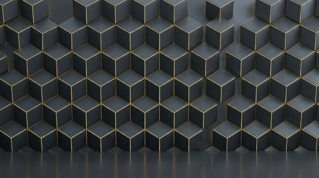 Abstract dark grey 3d geometric cube pattern with hexagonal shapes arranged in a repeating structural background texture design
