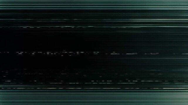 Glitch lines flickering horizontally on dark digital television screen showing static signal interference during video playback loop animation footage