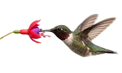 Fototapeta premium Hummingbird Feeding on a Red Flower