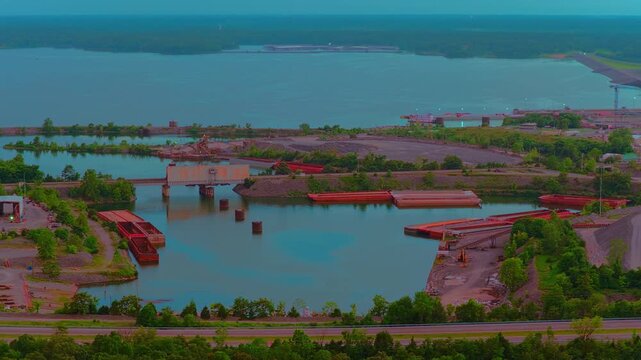Kentucky lock Dam in Grand Rivers. Commodity artery carrying grain, coal, cement and fertiliser through one 1940s chamber