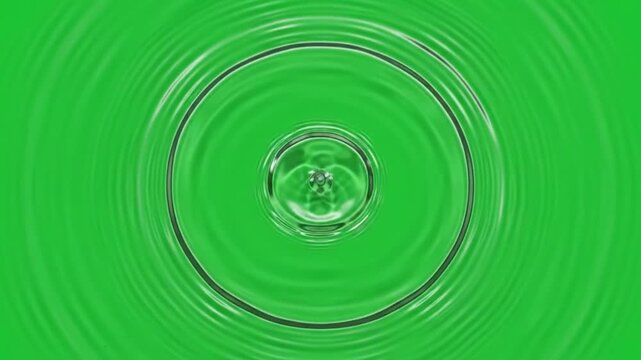 Clear water ripple spreading outwards against a green screen background