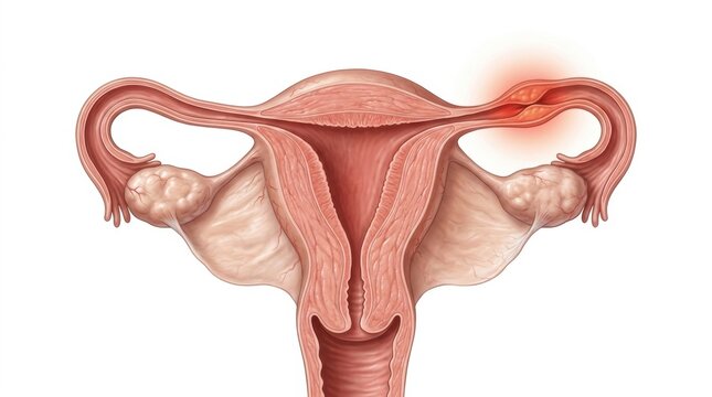 Medical illustration of an ectopic pregnancy located within the human fallopian tube anatomy