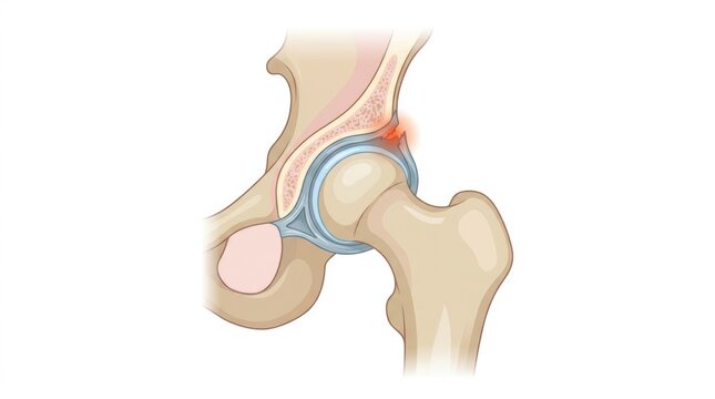 Medical illustration of a hip labral tear showing damage to the acetabular cartilage structure