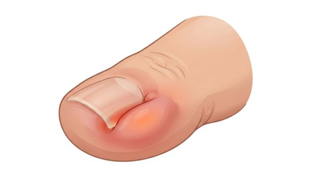 Medical illustration of a paronychia infection on a human finger with visible skin inflammation