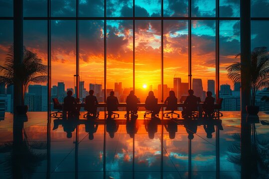 Business Meeting With Sunset View