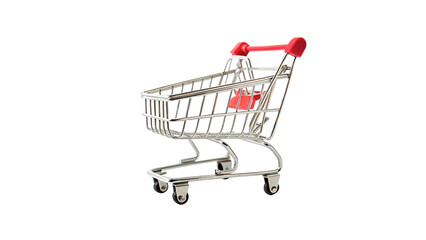 Empty classic metallic stainless steel supermarket shopping cart retail store isolated on transparent background © Gabriel