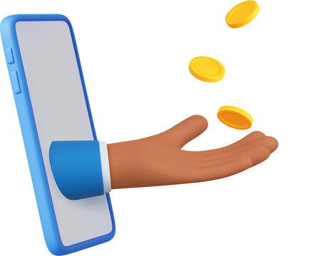 3d hand with coins flying.