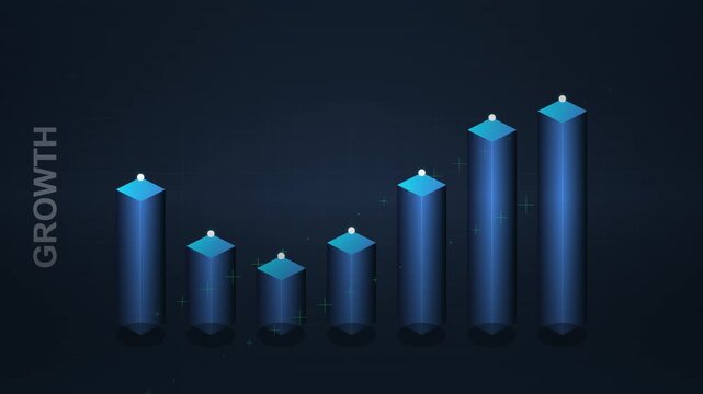 Blue 3d animated bar charts showing business growth and market trends