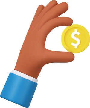 3D cartoon hand hold coin.