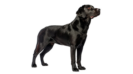 Fototapeta premium Single beautiful dark black labrador dog standing full body isolated on transparent background