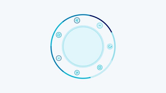 Abstract digital hud circular loading progress bar animation with rotating ui icons and infographic for sci-fi technology interfaces