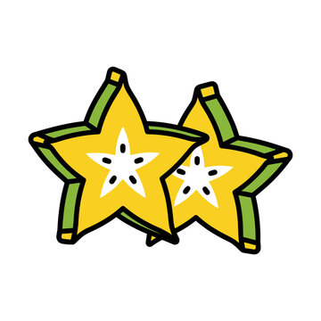 Two yellow carambola starfruit slices icon.