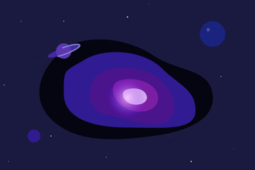 Abstract Purple and Nebula Vector Background with Saturn Planet and Stars for Science Design © DianN2