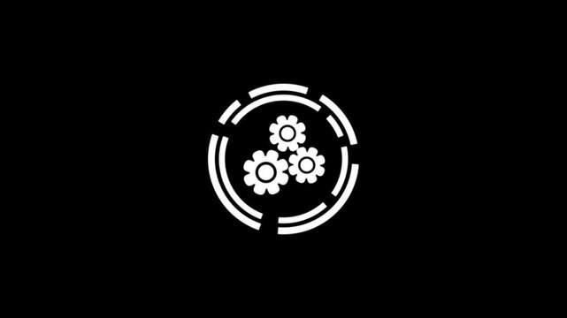 Animated spinning gear Sign icon or cog settings sign icon animation on transparent black screen. Update glowing setting icon setup animation with spinning gears icon animated.