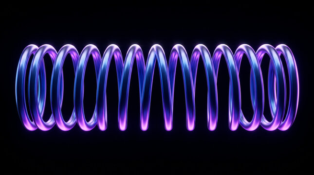 Shiny metallic helical spring with purple and blue gradient lighting