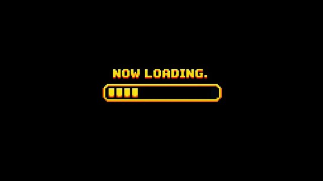 Animated GIF video of a battery loading indicator in a 90s style video game font