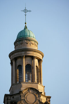Major General George Henry Thomas equestrian statue at Thomas Circle in Washington DC with historic church. g.