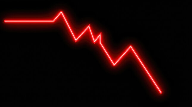 red neon line chart showing financial crash stock market graph economic crisis decreasing path falling trend downward loss recession symbol
