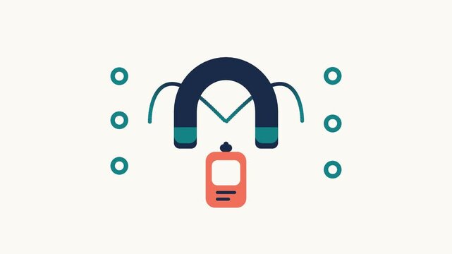 Animated horseshoe magnet attracting electronic device icon on clean minimal background, for technology and, science concept explanations