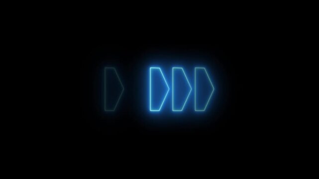 Arrows animation advances forward in a sequential progressive row on dark space. Navigation data routes across active arrows. Tracking consoles use active arrows.