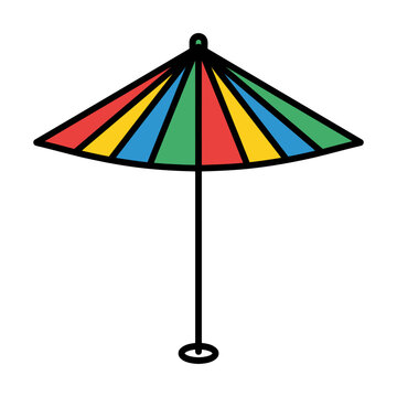 Colorful striped beach umbrella for sun protection.