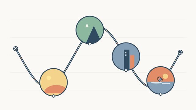 Animated infographic wave timeline with traveling icon, conceptual business process and data flow motion background