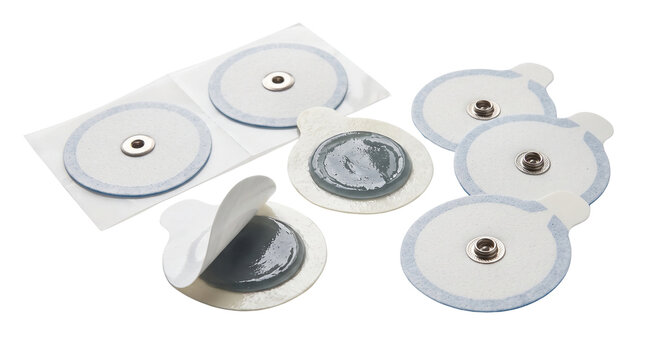 Medical ECG electrode pads set, disposable EKG monitoring sensors, round self-adhesive conductive gel patches for cardiology