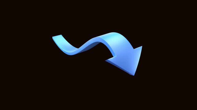 3D Wavy Blue Arrow Animated Downward Trend on Black Background
