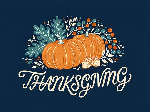 Thanksgiving typography card design with autumn pumpkins