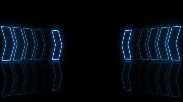 Chevron arrows animation displays forward movement with floor reflections. Navigation data routes on chevron arrows. Display consoles use chevron arrows online.